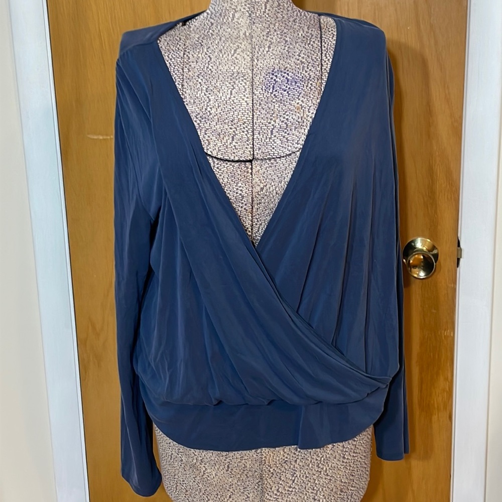 LOFT Outlet Womens XL Blue Criss Cross Long Sleeve Blouse